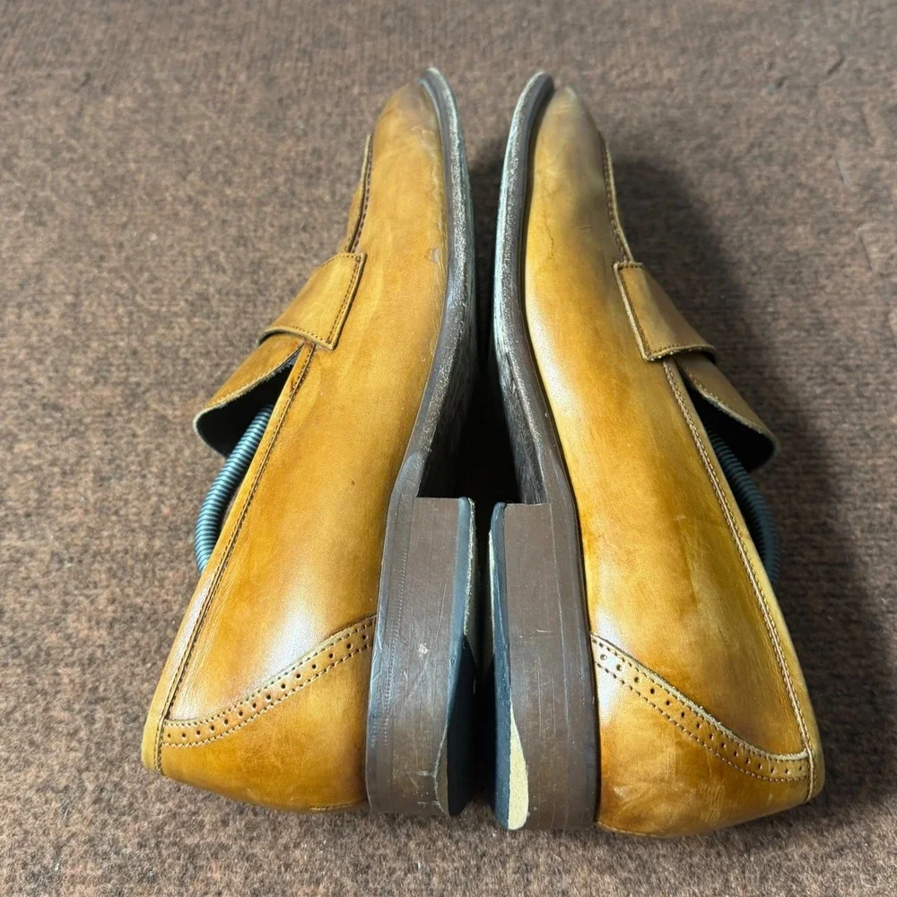 B- Johnston & Murphy Collection Mens Tan Leather Penny Loafers Italy 24-2800 12M
